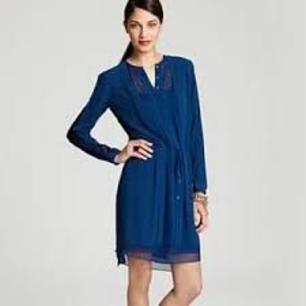 Diane Von Furstenberg New Slice Long Sleeved Heron Blue Silk Dress Size 0 - Picture 2 of 11